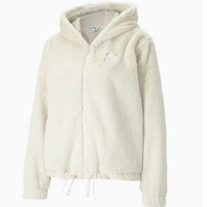 PUMA - Fuzzy Full-Zip Velour Jacket (White) Size Small